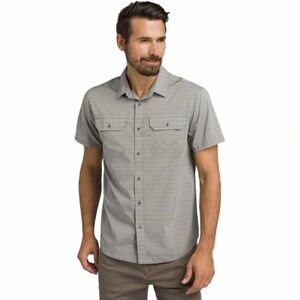 PrAna Men’s Cayman Casual Plaid Button Down Short Sleeve Green/Grey - XL